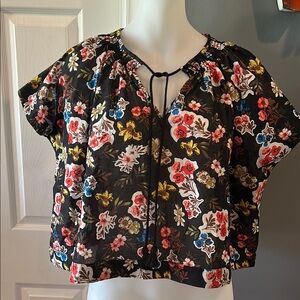 Marc New York Black and Red Tie Front Crop Blouse